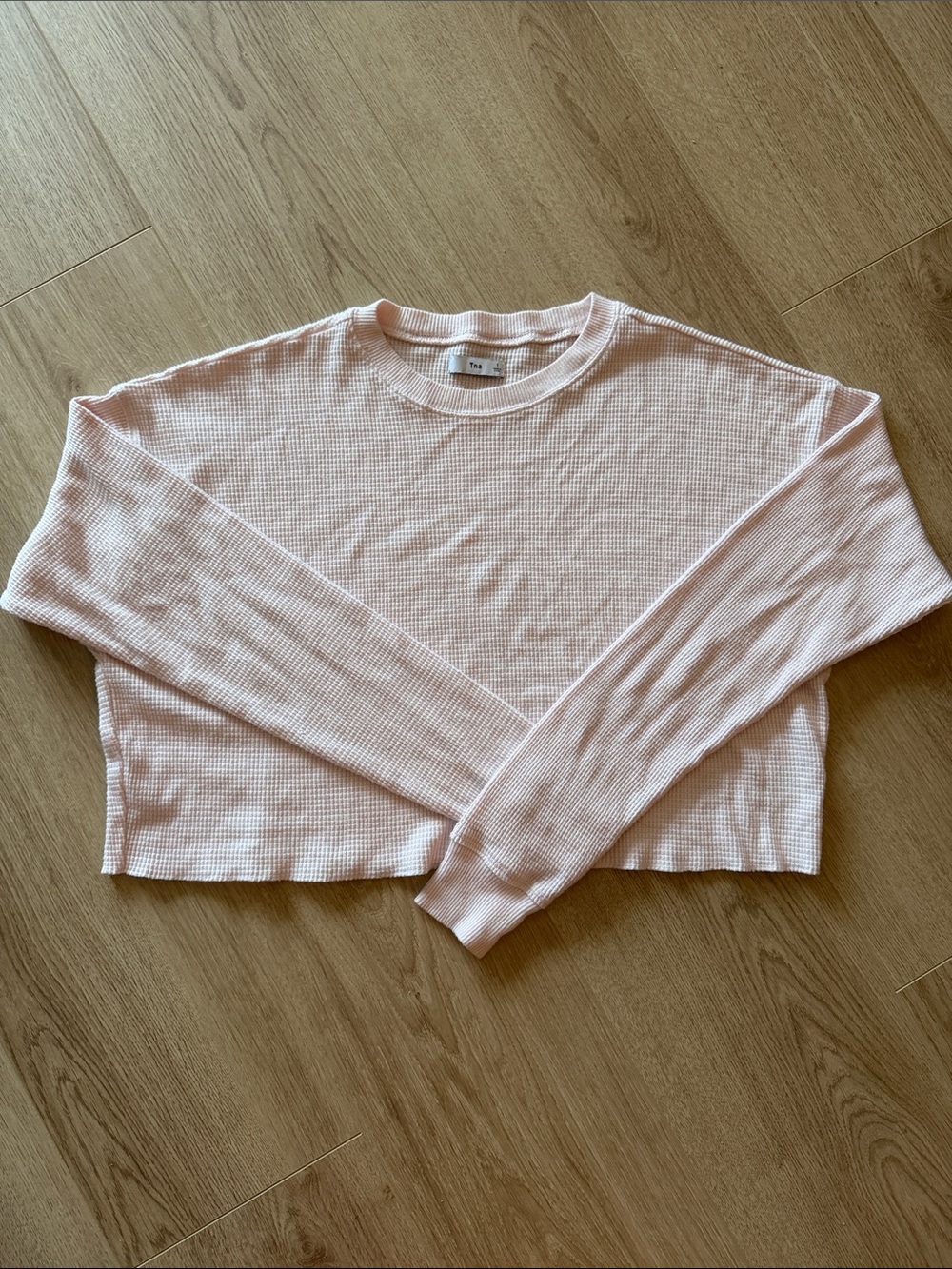 TNA Pale Pink Waffle-Knit Long Sleeve Top